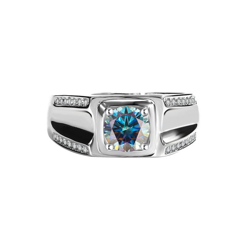 S925 Sterling Silver Moissanite Men's Ring 1 Karat Double - row Micro - inlaid - PratSN