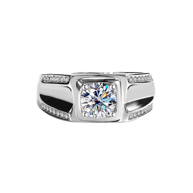 S925 Sterling Silver Moissanite Men's Ring 1 Karat Double - row Micro - inlaid - PratSN