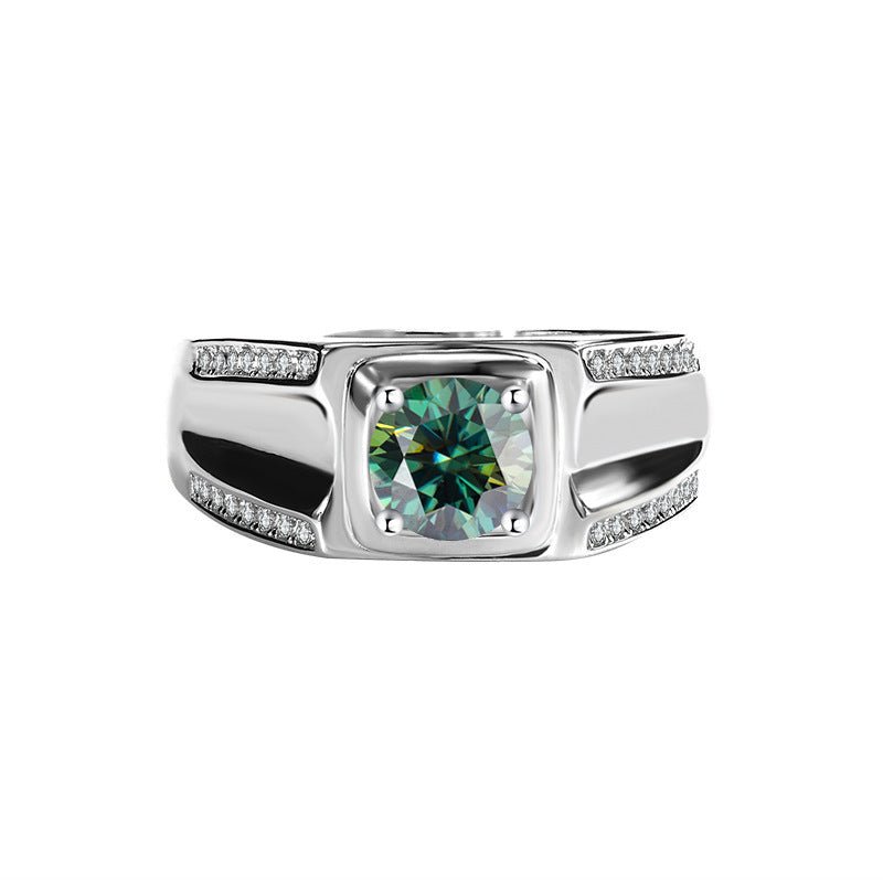 S925 Sterling Silver Moissanite Men's Ring 1 Karat Double - row Micro - inlaid - PratSN