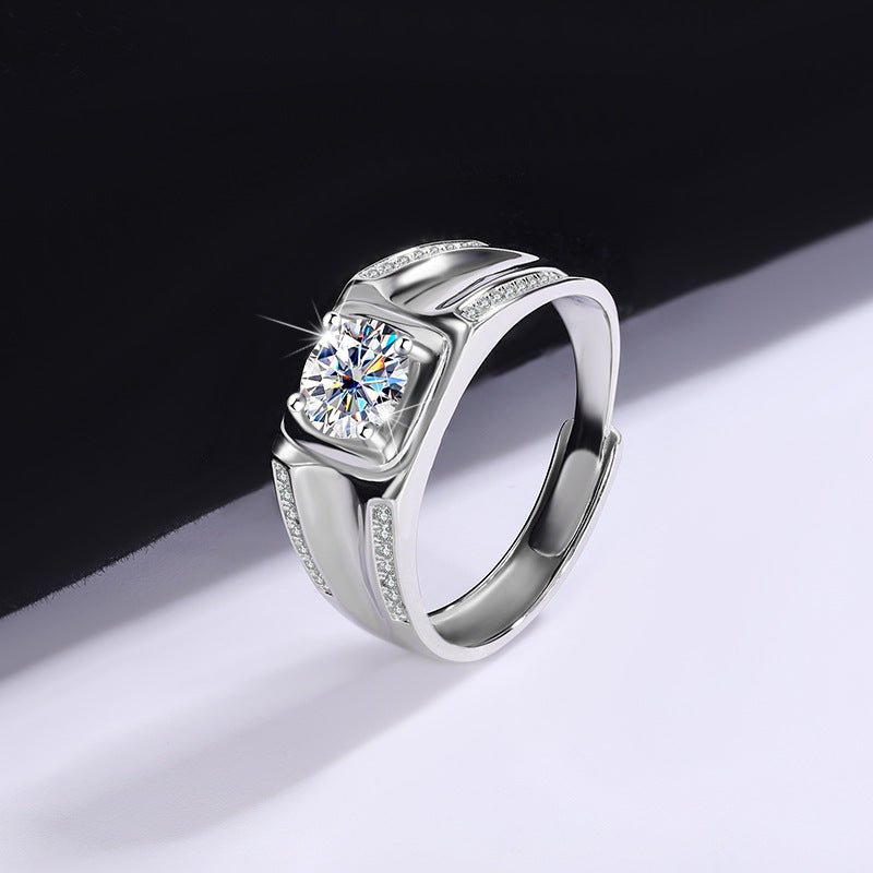 S925 Sterling Silver Moissanite Men's Ring 1 Karat Double - row Micro - inlaid - PratSN