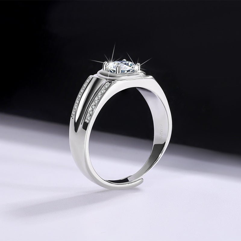 S925 Sterling Silver Moissanite Men's Ring 1 Karat Double - row Micro - inlaid - PratSN