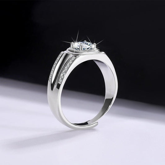S925 Sterling Silver Moissanite Men's Ring 1 Karat Double - row Micro - inlaid - PratSN