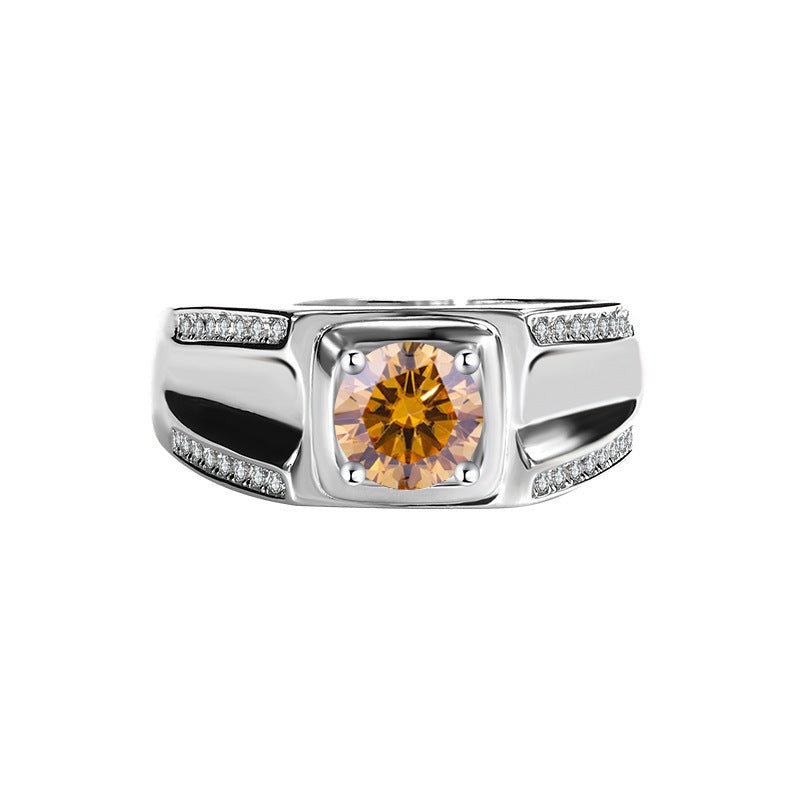 S925 Sterling Silver Moissanite Men's Ring 1 Karat Double - row Micro - inlaid - PratSN