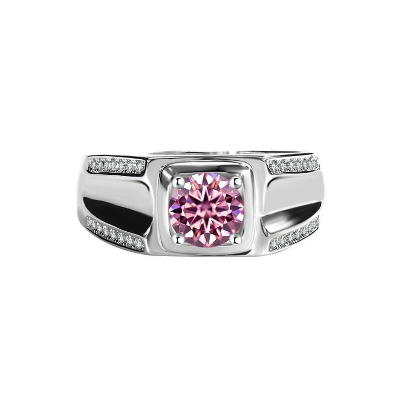 S925 Sterling Silver Moissanite Men's Ring 1 Karat Double - row Micro - inlaid - PratSN