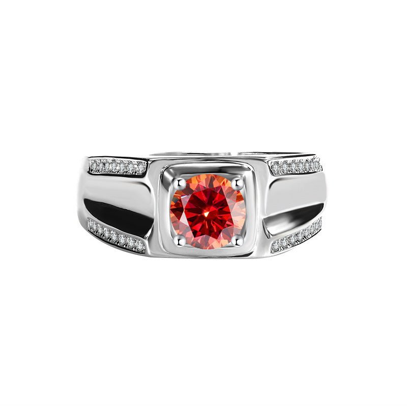 S925 Sterling Silver Moissanite Men's Ring 1 Karat Double - row Micro - inlaid - PratSN