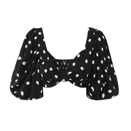 Seaside Vacation Sexy Polka Dot Split Top Mid - length Dress Set - PratSN