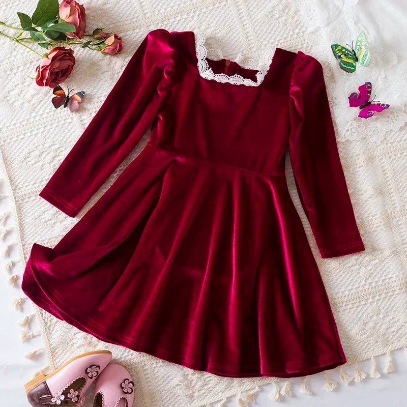 Sequin Dress for Girls Red/Geen Christmas Costume Elegant Sweet Autumn Winter Christmas New Year Full Sleeve Kids Party Dresses - PratSN
