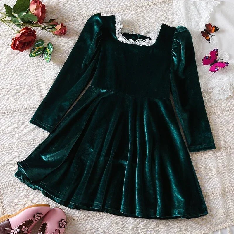 Sequin Dress for Girls Red/Geen Christmas Costume Elegant Sweet Autumn Winter Christmas New Year Full Sleeve Kids Party Dresses - PratSN