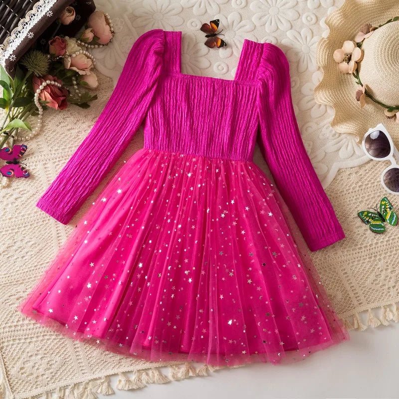 Sequin Dress for Girls Red/Geen Christmas Costume Elegant Sweet Autumn Winter Christmas New Year Full Sleeve Kids Party Dresses - PratSN