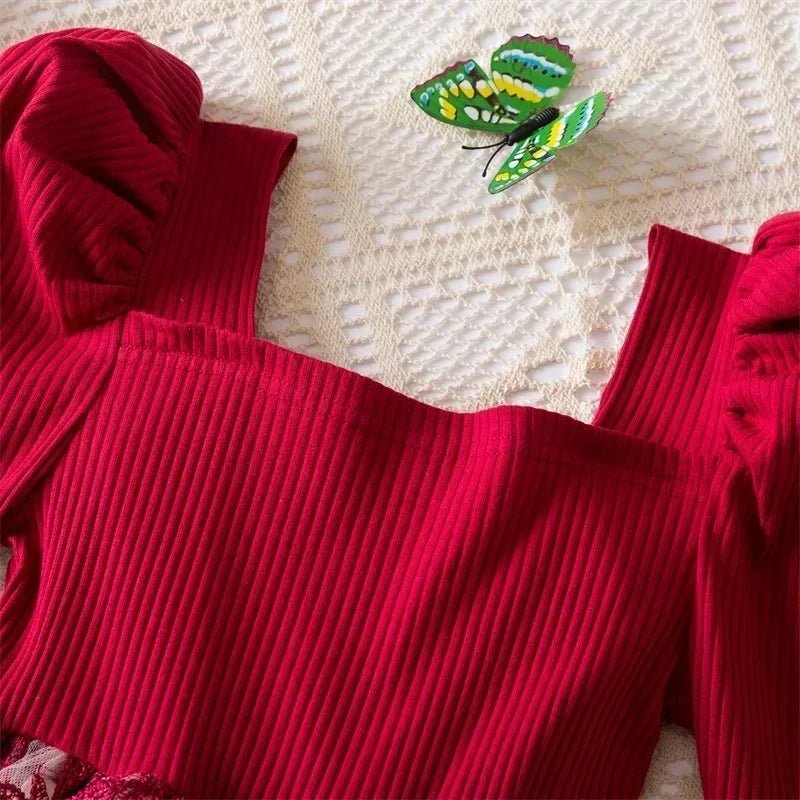 Sequin Dress for Girls Red/Geen Christmas Costume Elegant Sweet Autumn Winter Christmas New Year Full Sleeve Kids Party Dresses - PratSN