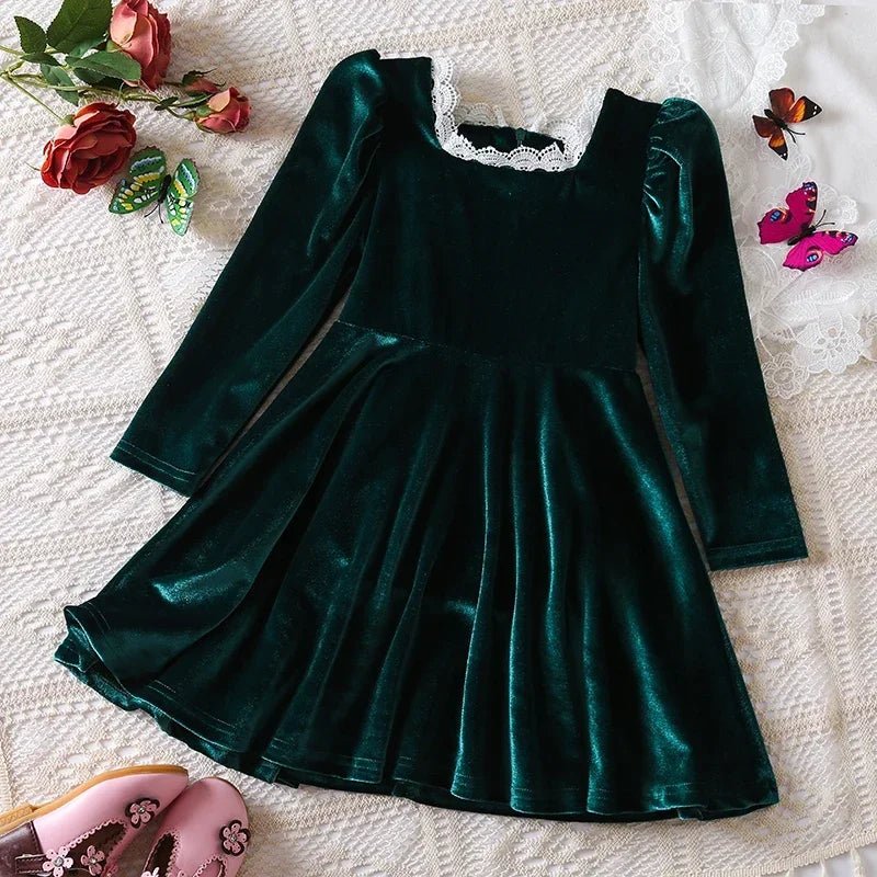 Sequin Dress for Girls Red/Geen Christmas Costume Elegant Sweet Autumn Winter Christmas New Year Full Sleeve Kids Party Dresses - PratSN