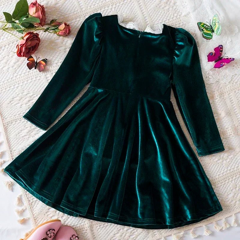 Sequin Dress for Girls Red/Geen Christmas Costume Elegant Sweet Autumn Winter Christmas New Year Full Sleeve Kids Party Dresses - PratSN