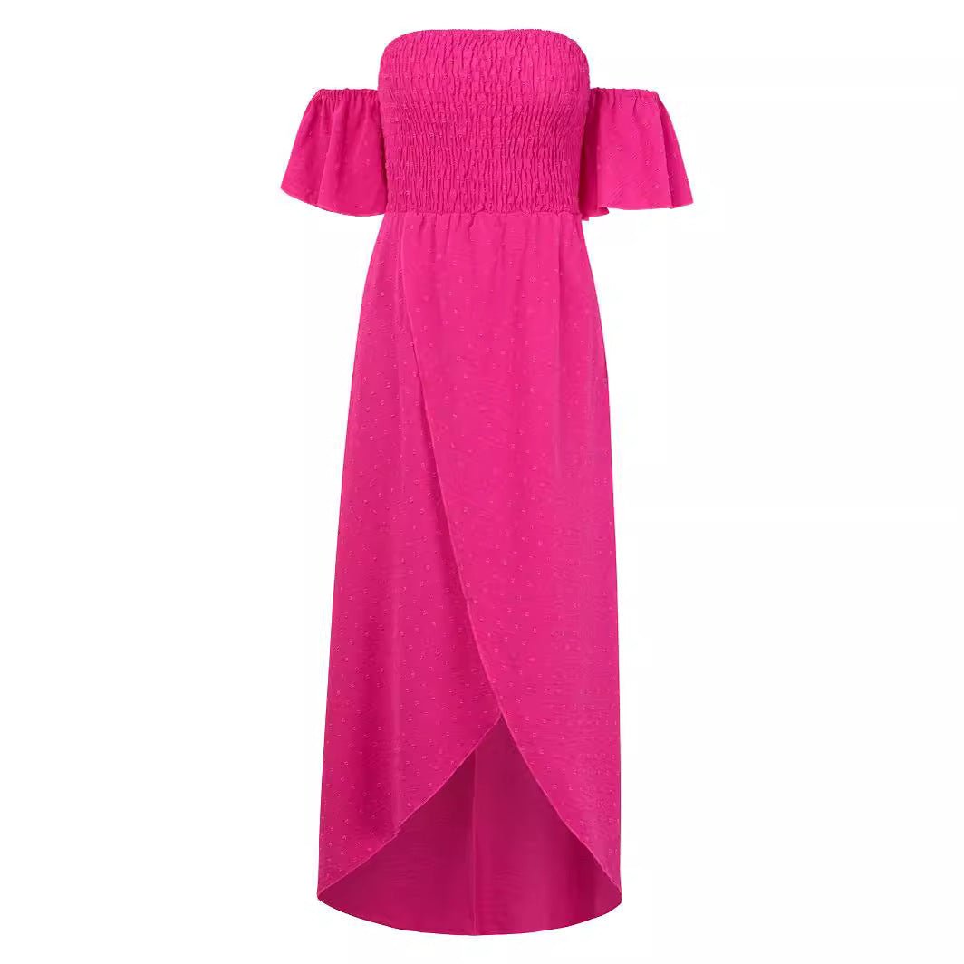Sexy Off - shoulder Slit Dress Summer Fashion Pleated Ruffle Long Dresses For Beach Womens Clothing - PratSN