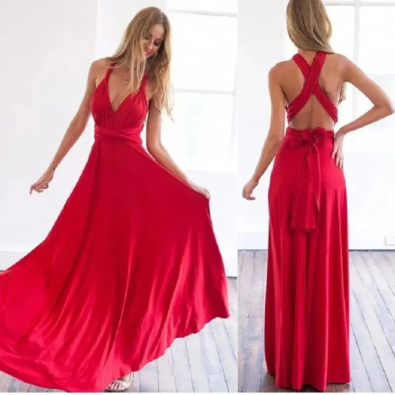 Sexy Women Multiway Wrap Convertible Boho Maxi Club Red Dress Bandage Long Dress Party Bridesmaids Infinity Robe Longue Femme - PratSN