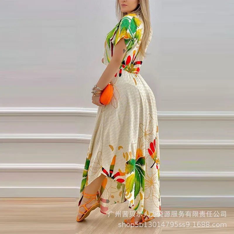 Shirt Top & Slit Skirt Set Dress Sets Women Tropical Print Long Skirt Crop Top Maxi Two Piece Set Work Summer Top Matching Sets - PratSN