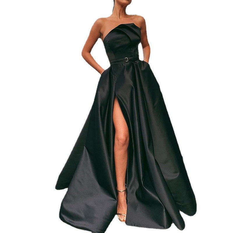 Simple Satin Tube Top Party Evening Dress - PratSN