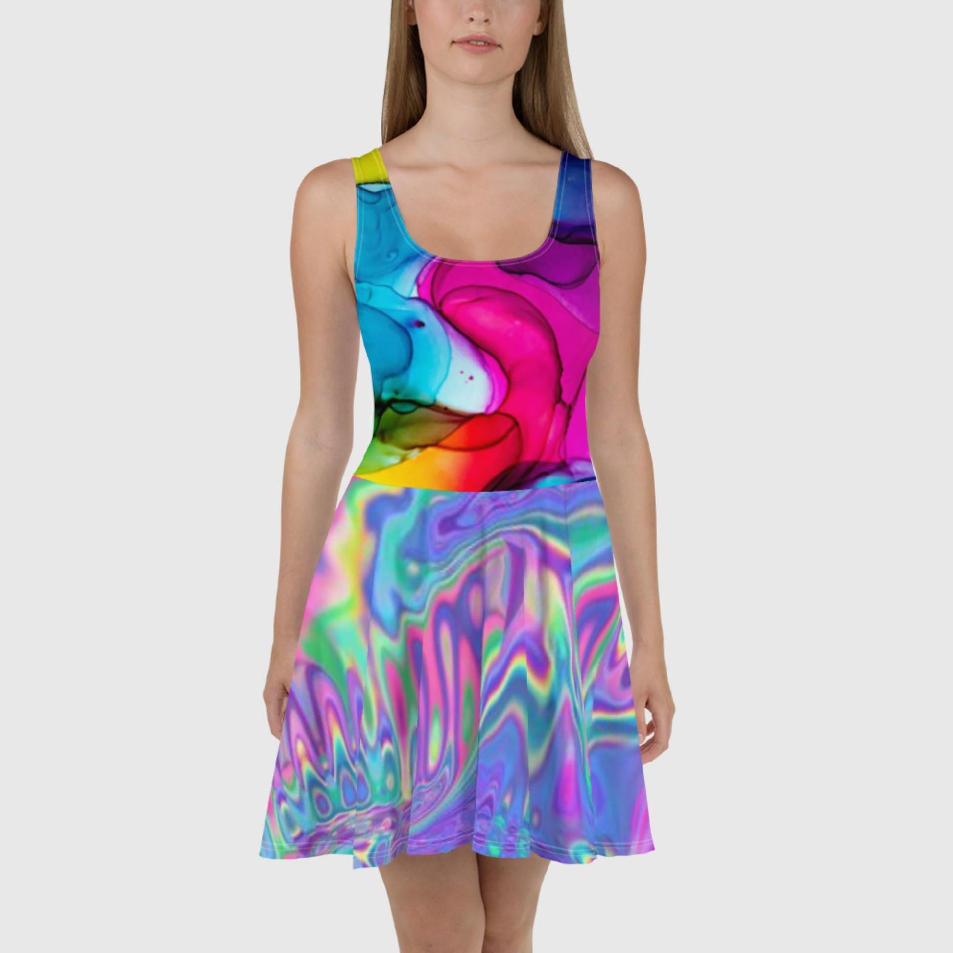 Sundress Colorful Sleeveless Skater Dress with Clubwear - PratSN Sundress Colorful Sleeveless Skater Dress with Clubwear - PratSN