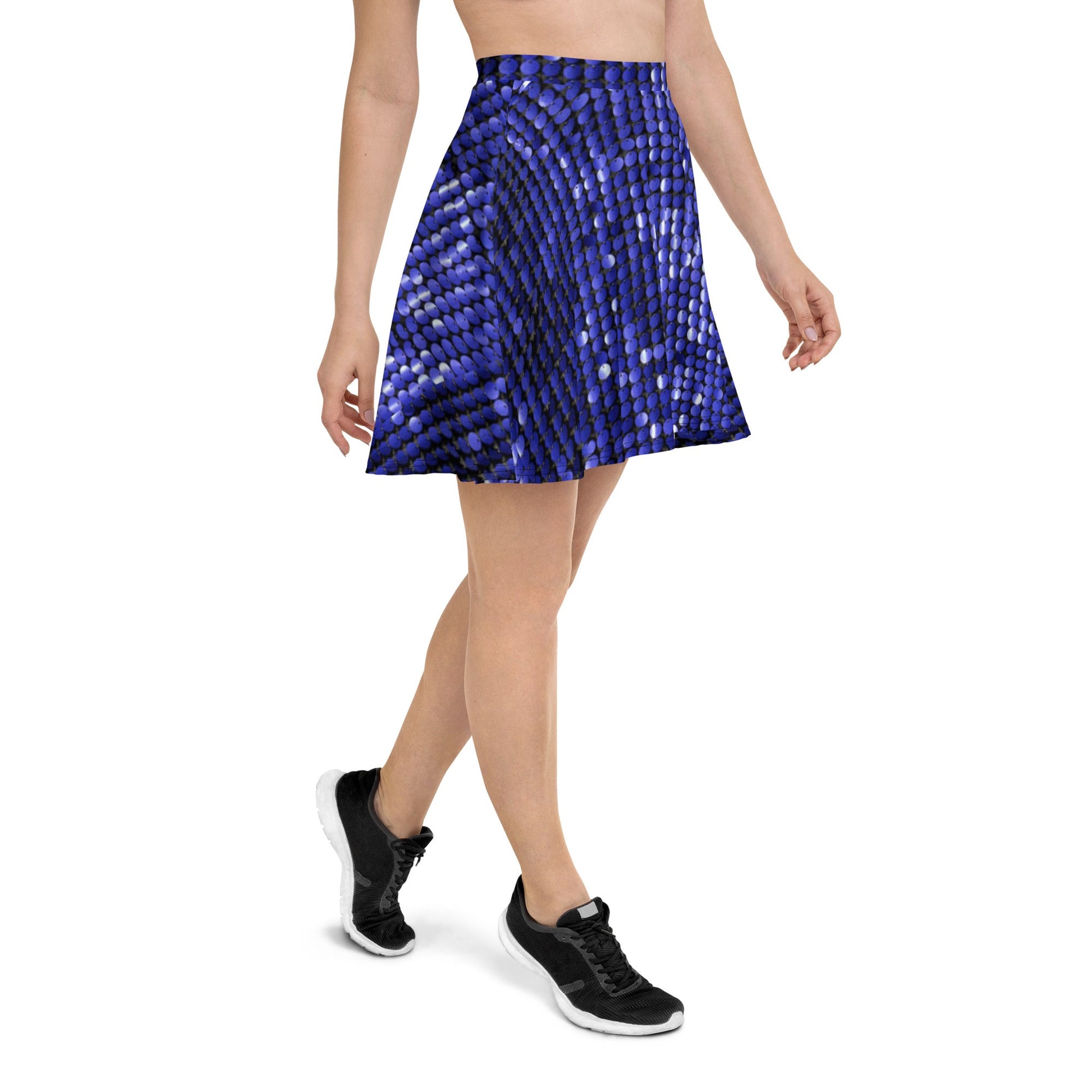 Skater Skirt, Women's Rhinestone Print Blue Color Skirt, Mini Skirt, Women's skater skirt, Cut & sew sublimation skirt, skater skirt for summer and spring - PratSN