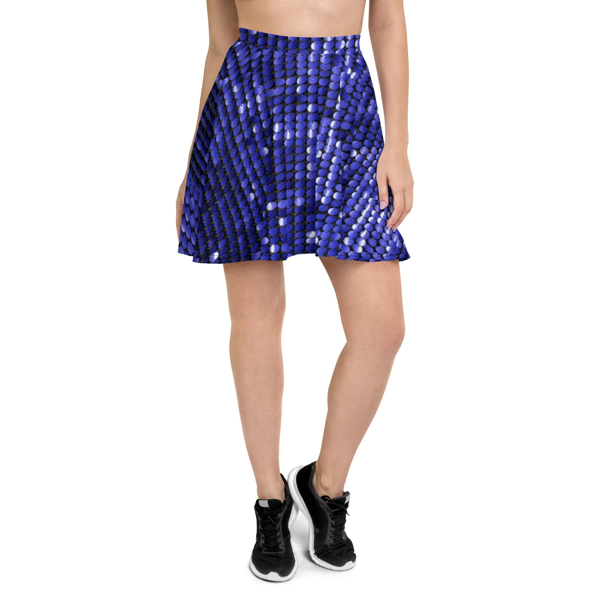 Skater Skirt, Women's Rhinestone Print Blue Color Skirt, Mini Skirt, Women's skater skirt, Cut & sew sublimation skirt, skater skirt for summer and spring - PratSN