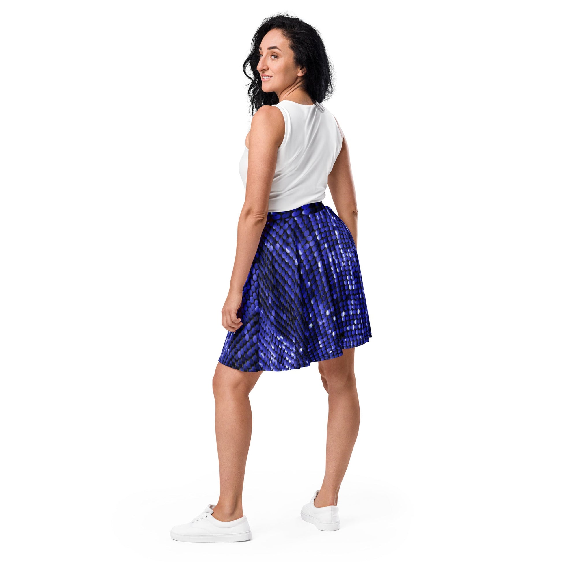 Skater Skirt, Women's Rhinestone Print Blue Color Skirt, Mini Skirt, Women's skater skirt, Cut & sew sublimation skirt, skater skirt for summer and spring - PratSN