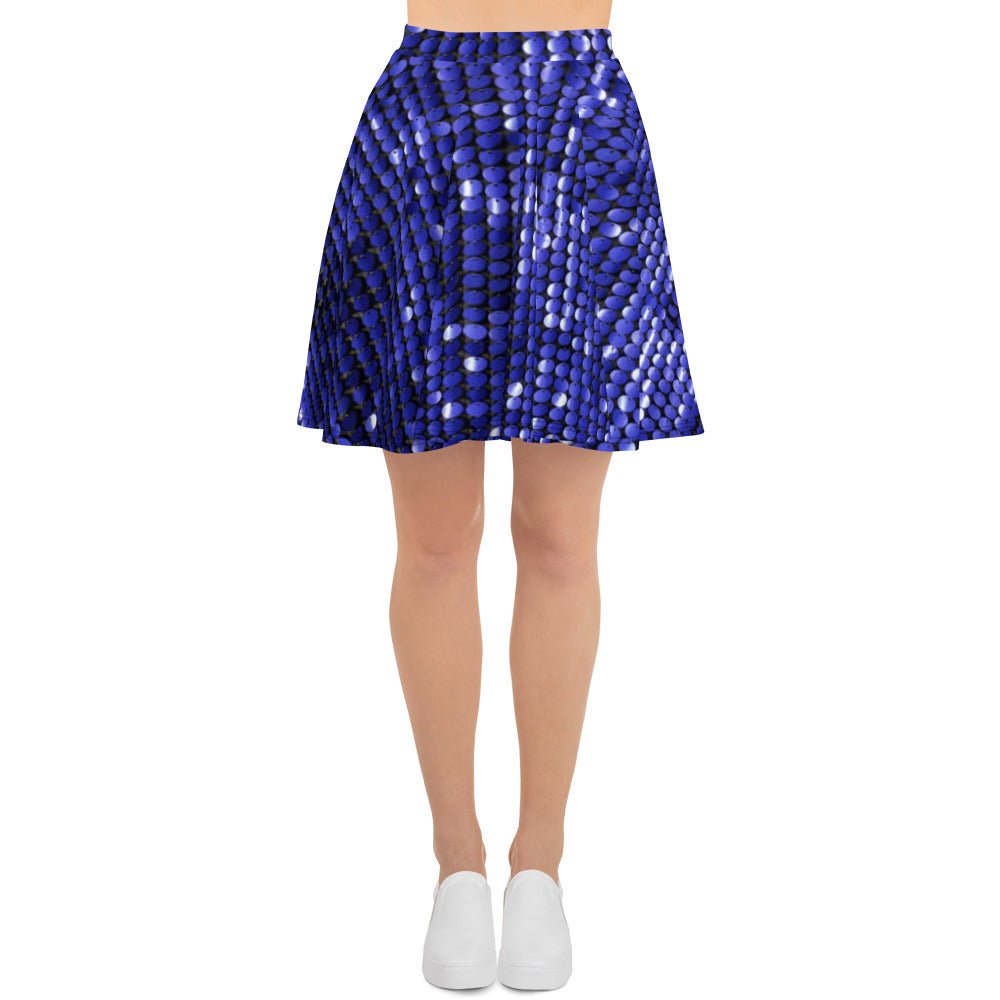 Skater Skirt, Women's Rhinestone Print Blue Color Skirt, Mini Skirt, Women's skater skirt, Cut & sew sublimation skirt, skater skirt for summer and spring - PratSN