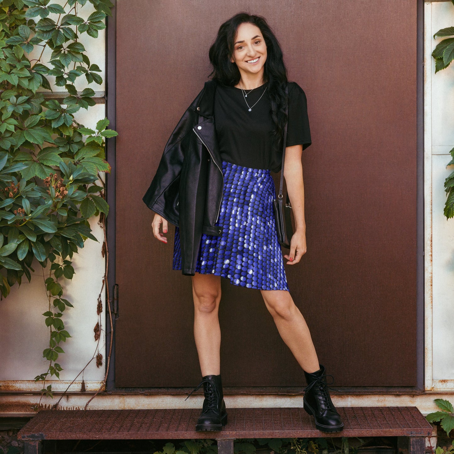 Skater Skirt, Women's Rhinestone Print Blue Color Skirt, Mini Skirt, Women's skater skirt, Cut & sew sublimation skirt, skater skirt for summer and spring - PratSN