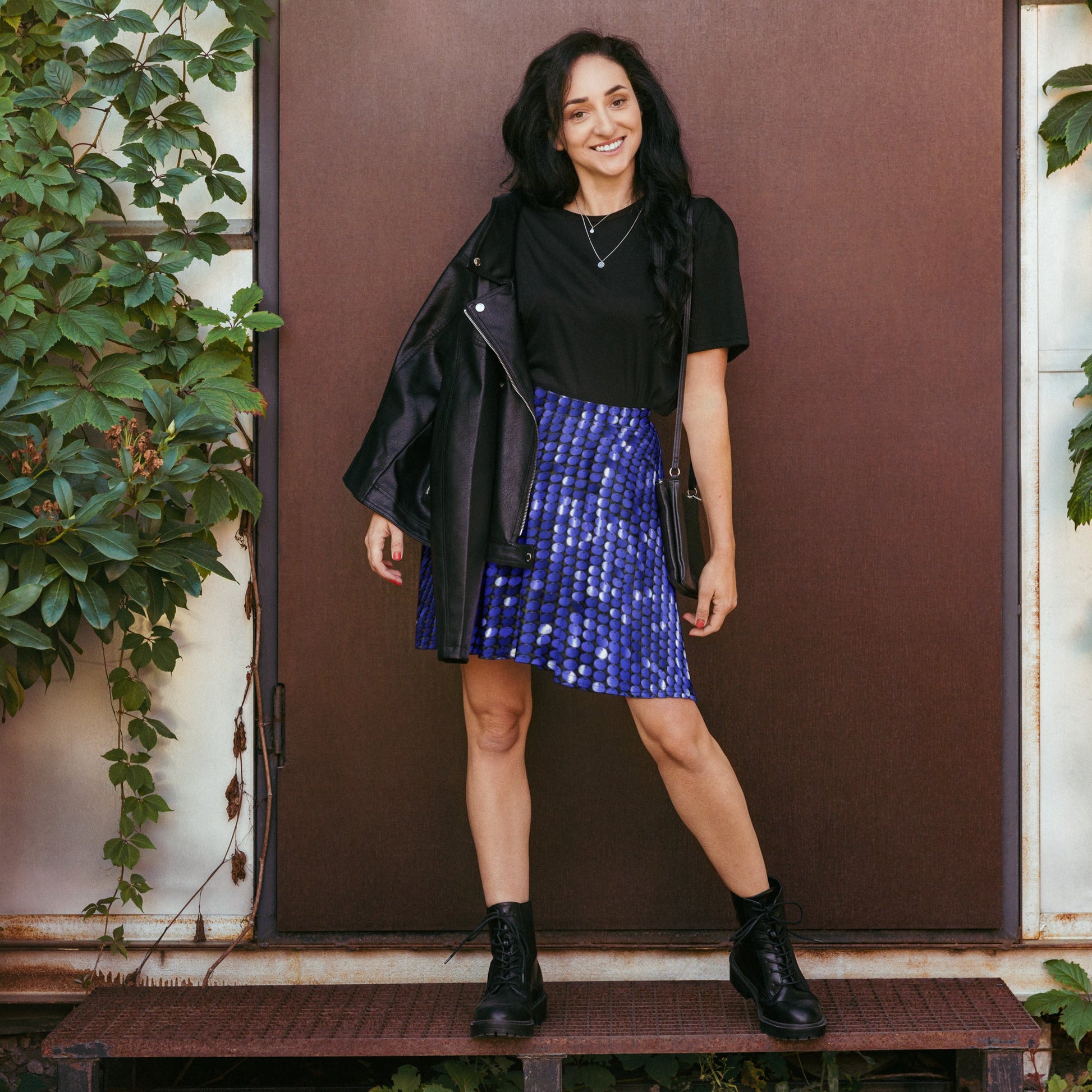 Skater Skirt, Women's Rhinestone Print Blue Color Skirt, Mini Skirt, Women's skater skirt, Cut & sew sublimation skirt, skater skirt for summer and spring - PratSN