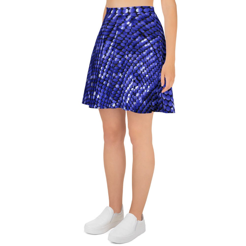 Skater Skirt, Women's Rhinestone Print Blue Color Skirt, Mini Skirt, Women's skater skirt, Cut & sew sublimation skirt, skater skirt for summer and spring - PratSN