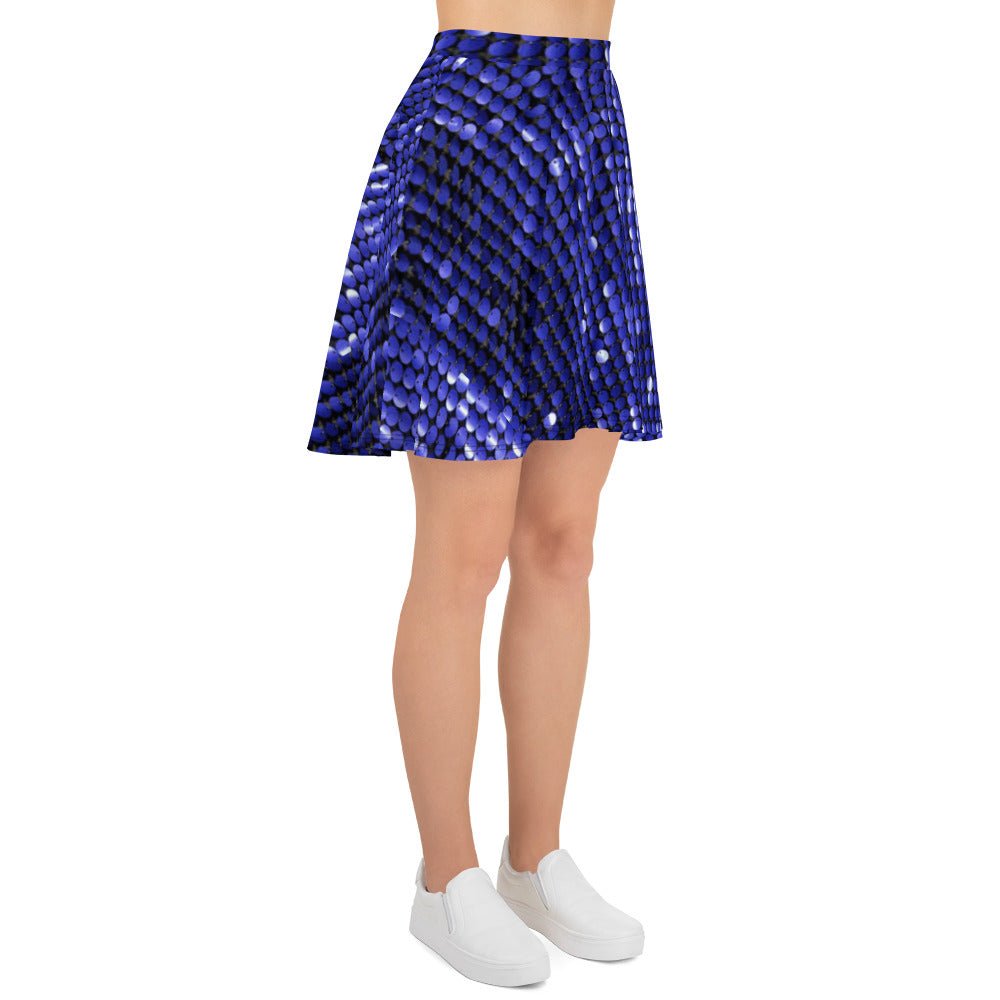 Skater Skirt, Women's Rhinestone Print Blue Color Skirt, Mini Skirt, Women's skater skirt, Cut & sew sublimation skirt, skater skirt for summer and spring - PratSN