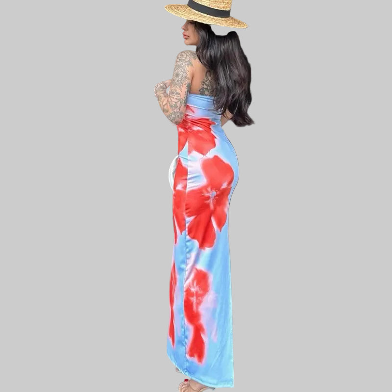 Slim Slit Tube Long Dress Summer Sexy Pint Party Beach Dresses Women's Clothing - PratSN