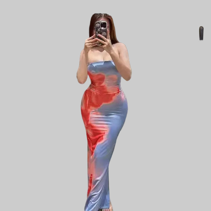 Slim Slit Tube Long Dress Summer Sexy Pint Party Beach Dresses Women's Clothing - PratSN