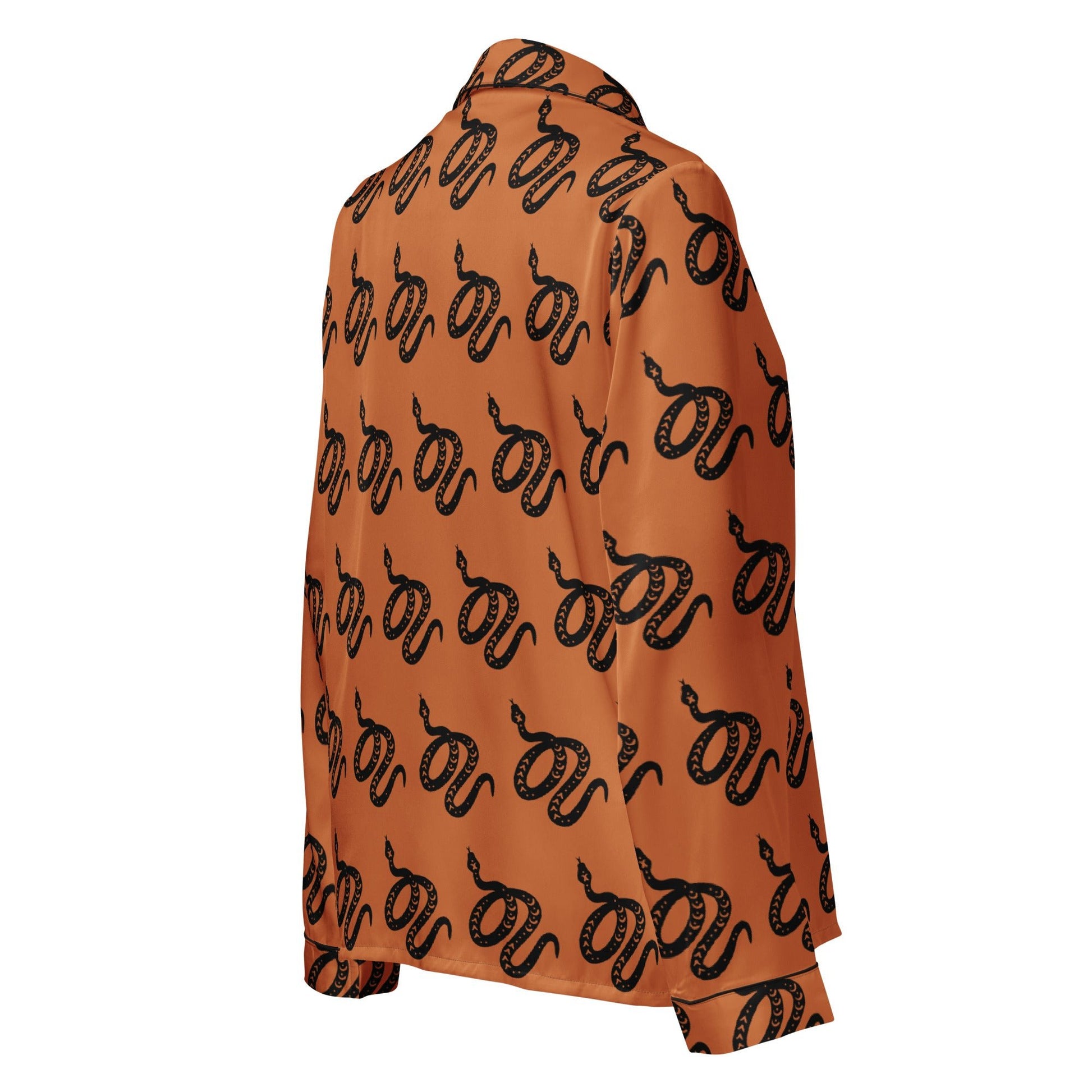 Snake Print women’s long sleeve pajama top in Tenné Brown - Serpentine Delight - PratSN