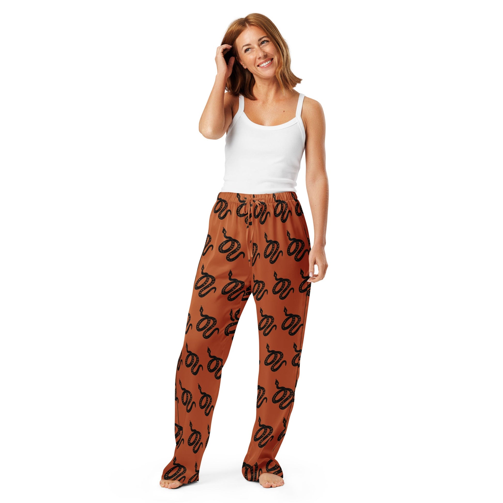 Snake Print women’s pajama pants in Tenné Brown - Serpentine Delight - PratSN
