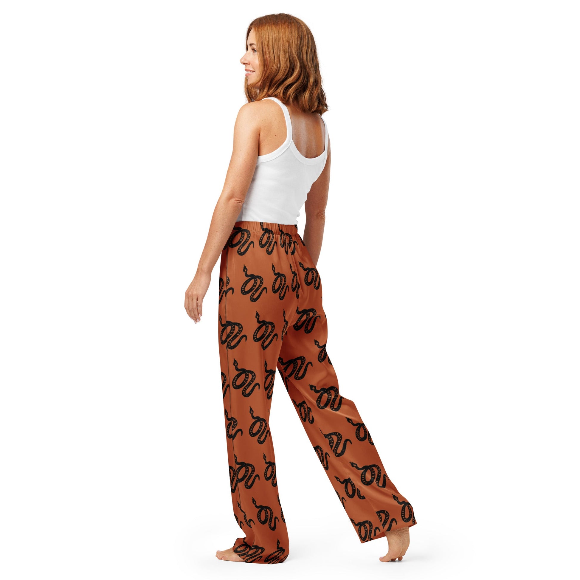 Snake Print women’s pajama pants in Tenné Brown - Serpentine Delight - PratSN
