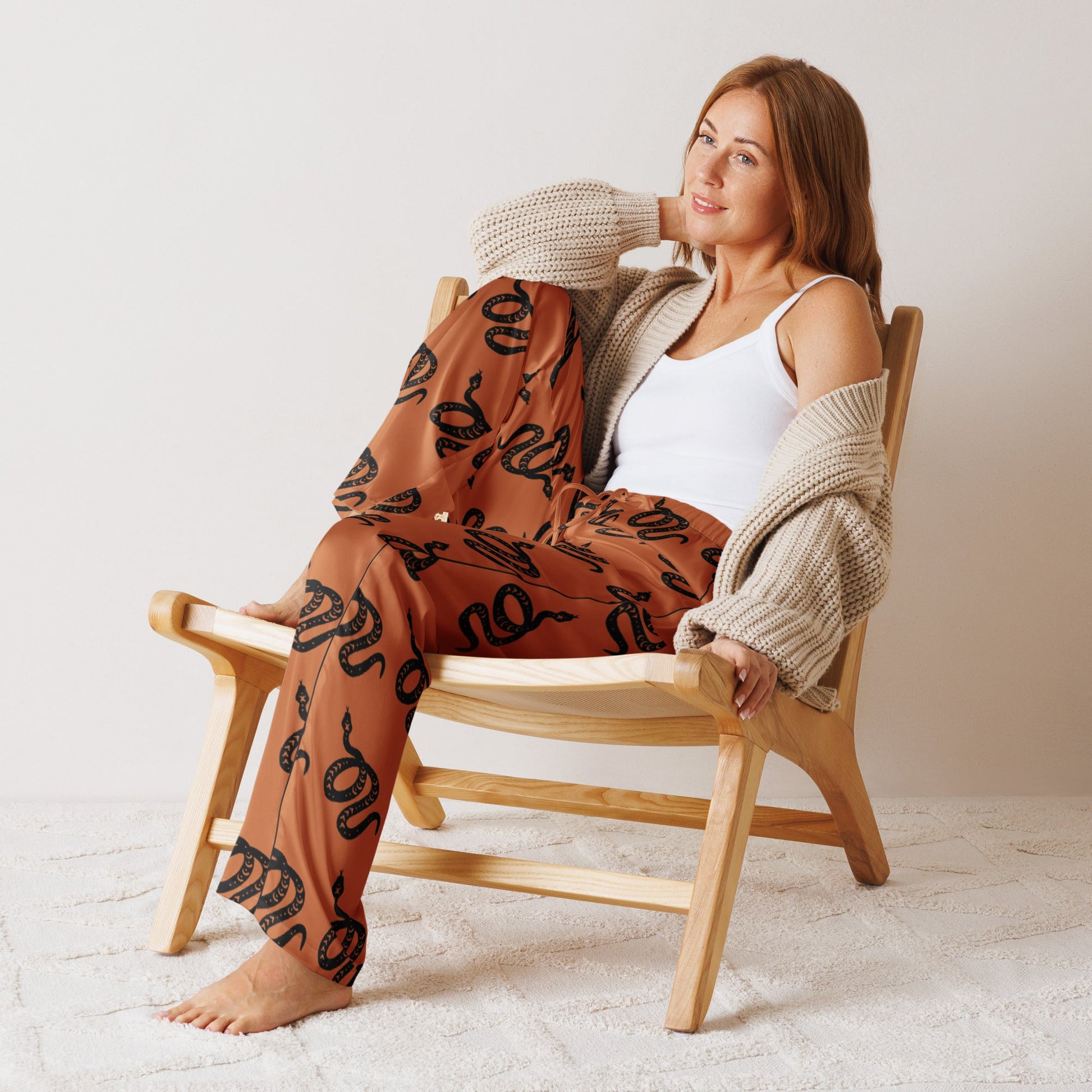 Snake Print women’s pajama pants in Tenné Brown - Serpentine Delight - PratSN