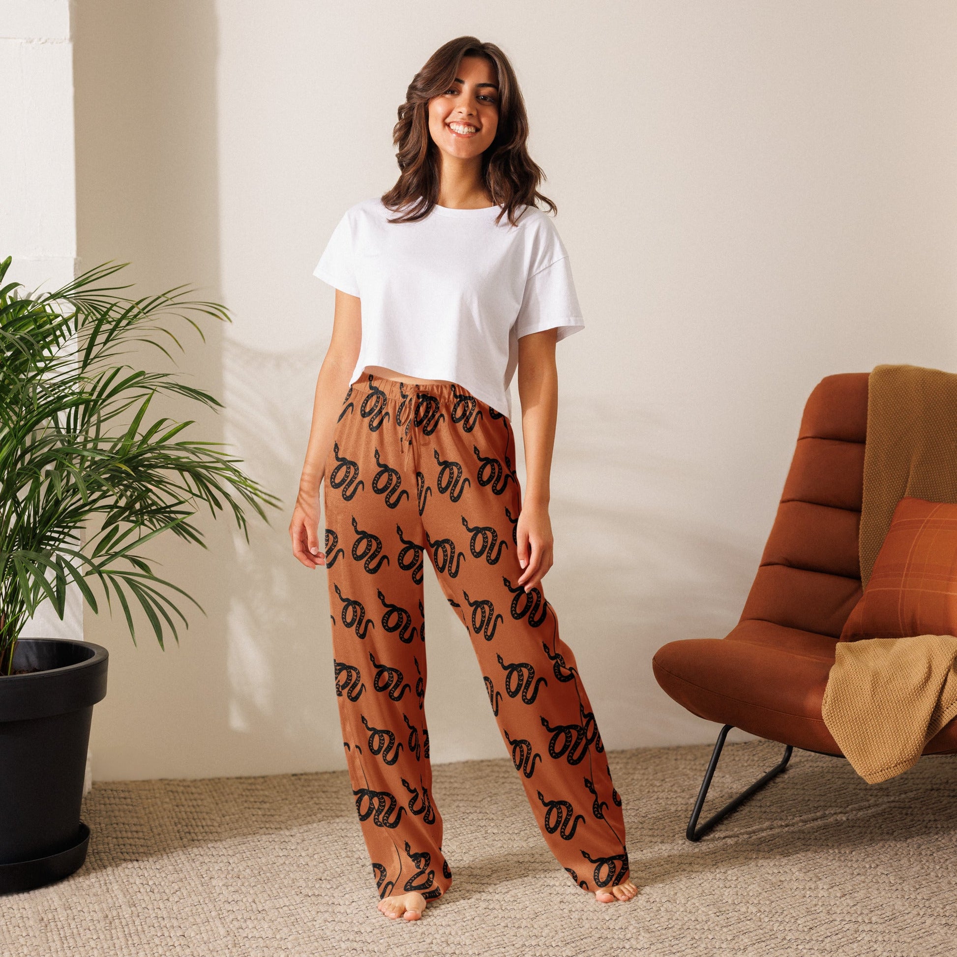 Snake Print women’s pajama pants in Tenné Brown - Serpentine Delight - PratSN