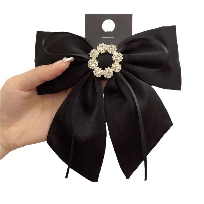 Solid Color Fabric Bow Hair Clips Crystal Hair Bows Ponytail Clip Hairpin Barrettes Headwear Hair Accessories for Women - PratSN