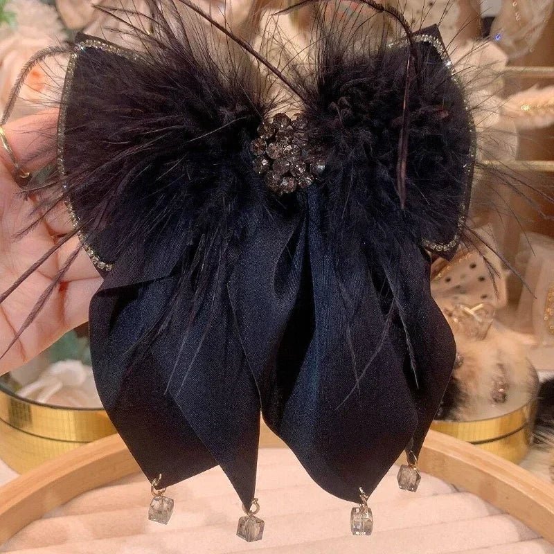 Solid Color Fabric Bow Hair Clips Crystal Hair Bows Ponytail Clip Hairpin Barrettes Headwear Hair Accessories for Women - PratSN