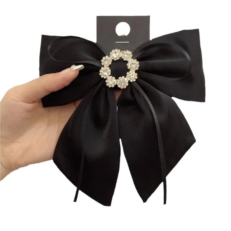 Solid Color Fabric Bow Hair Clips Crystal Hair Bows Ponytail Clip Hairpin Barrettes Headwear Hair Accessories for Women - PratSN