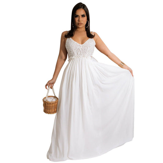 Solid Color Lace Strap Backless Chiffon Women - PratSN