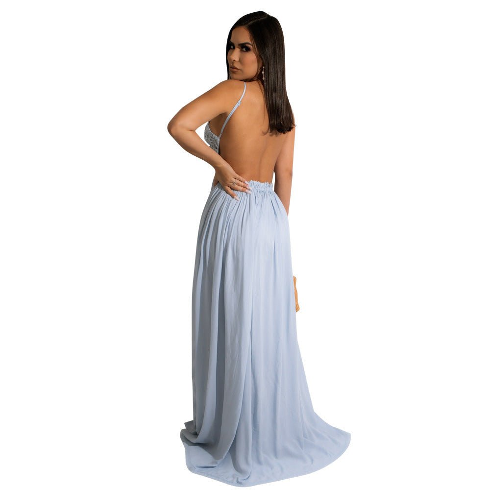 Solid Color Lace Strap Backless Chiffon Women - PratSN