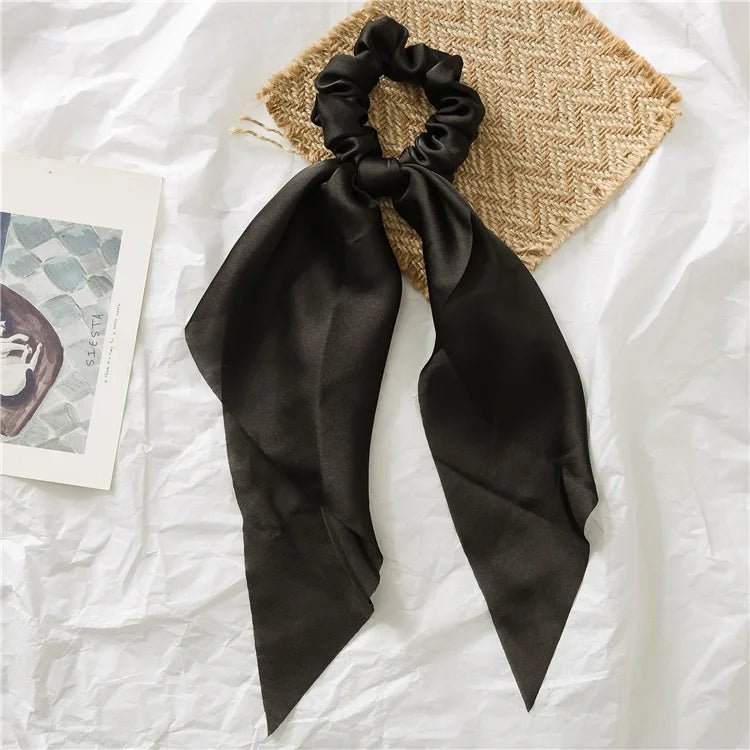 Solid Knotted Satin Long Hair Rope Korean Hair Ties For Women Ponytail Scarf Sweet Elastic Hair Band Girl Headwear Accessories - PratSN