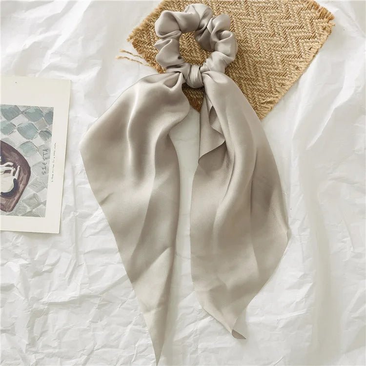 Solid Knotted Satin Long Hair Rope Korean Hair Ties For Women Ponytail Scarf Sweet Elastic Hair Band Girl Headwear Accessories - PratSN