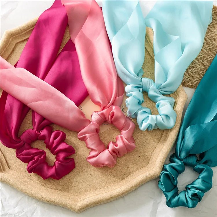 Solid Knotted Satin Long Hair Rope Korean Hair Ties For Women Ponytail Scarf Sweet Elastic Hair Band Girl Headwear Accessories - PratSN