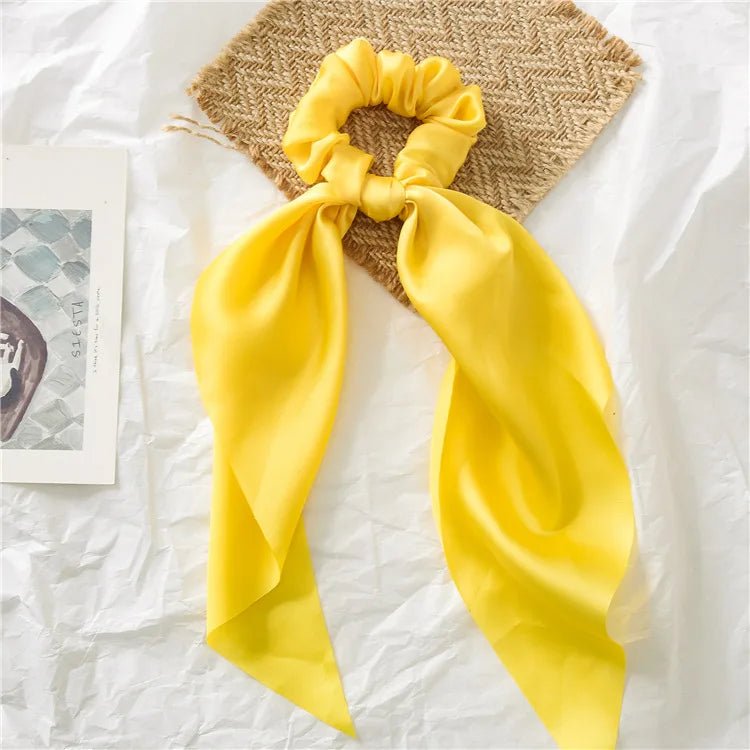Solid Knotted Satin Long Hair Rope Korean Hair Ties For Women Ponytail Scarf Sweet Elastic Hair Band Girl Headwear Accessories - PratSN