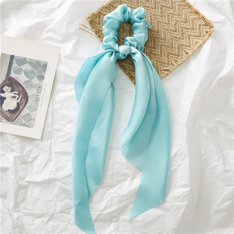 Solid Knotted Satin Long Hair Rope Korean Hair Ties For Women Ponytail Scarf Sweet Elastic Hair Band Girl Headwear Accessories - PratSN