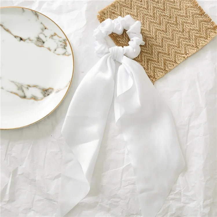Solid Knotted Satin Long Hair Rope Korean Hair Ties For Women Ponytail Scarf Sweet Elastic Hair Band Girl Headwear Accessories - PratSN