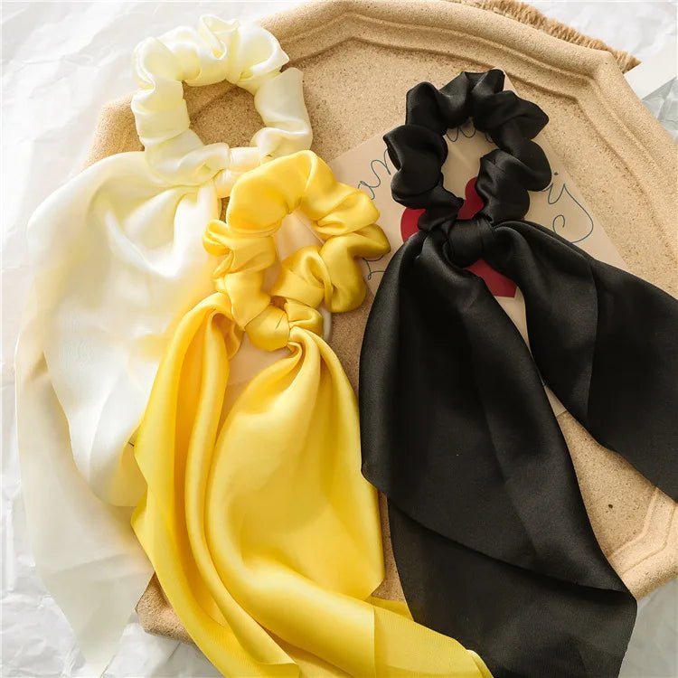 Solid Knotted Satin Long Hair Rope Korean Hair Ties For Women Ponytail Scarf Sweet Elastic Hair Band Girl Headwear Accessories - PratSN