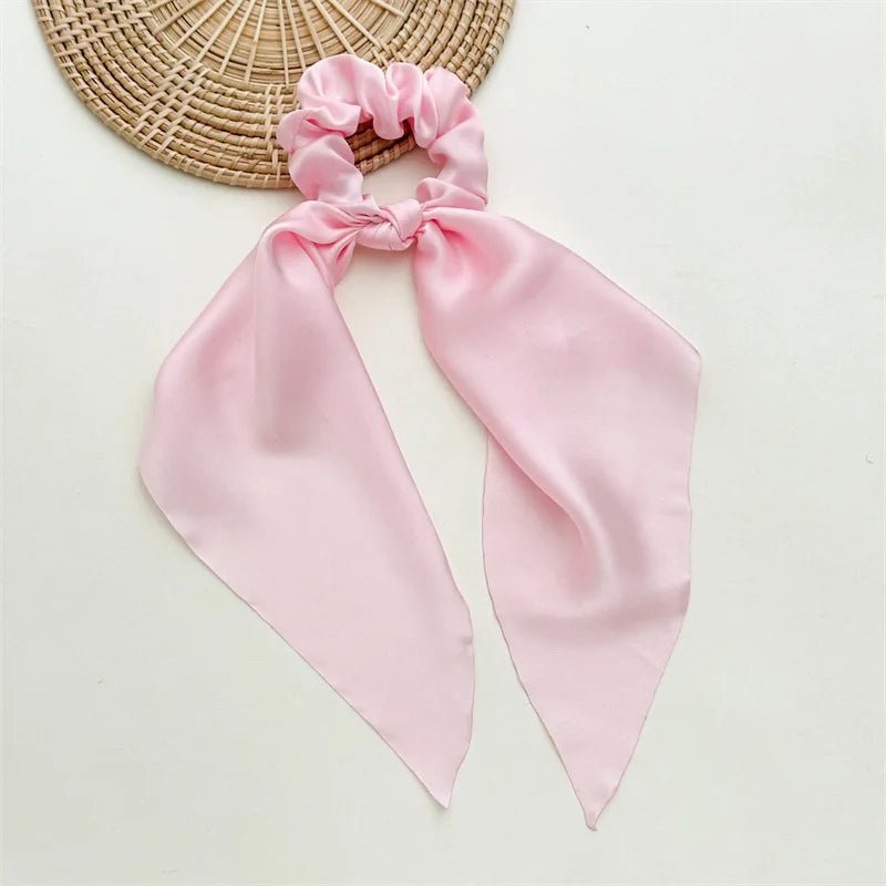 Solid Knotted Satin Long Hair Rope Korean Hair Ties For Women Ponytail Scarf Sweet Elastic Hair Band Girl Headwear Accessories - PratSN