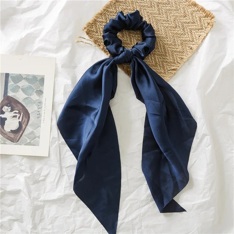 Solid Knotted Satin Long Hair Rope Korean Hair Ties For Women Ponytail Scarf Sweet Elastic Hair Band Girl Headwear Accessories - PratSN